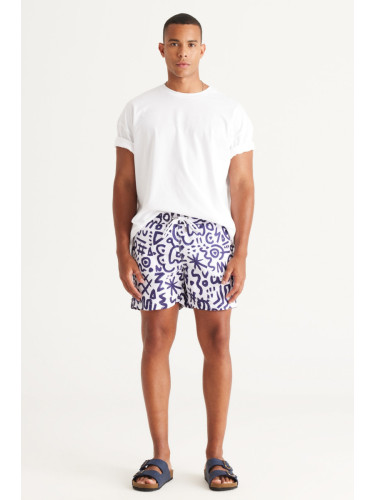 AC&Co / Altınyıldız Classics Men's White-Navy Blue Standard Fit Regular Fit Quick Dry Side Pocket Patterned Swimwear Marine Shorts