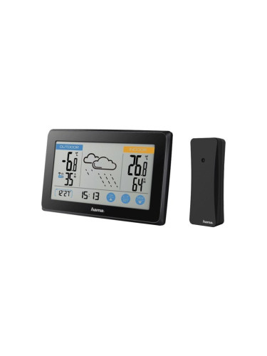 Електронна метеостанция Hama Touch, термометър, часовник, дата, измерване на влажност, хигрометър, прогноза за време, черна