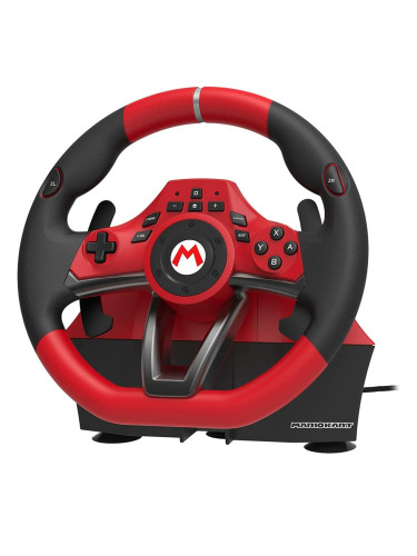 Волан с педали Hori Mario Kart Racing Wheel Pro Deluxe, за PC/Switch, 270 градусово завъртане, препрограмируаеми бутони, червен