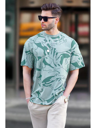 Madmext Mint Green Patterned Oversize Men's T-Shirt 6197