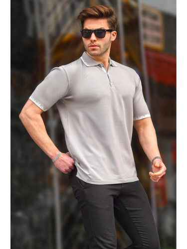 Madmext Gray Polo Neck Men's T-Shirt 6877
