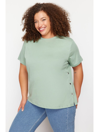 Trendyol Curve Mint Green Button Detailed Knitted T-shirt