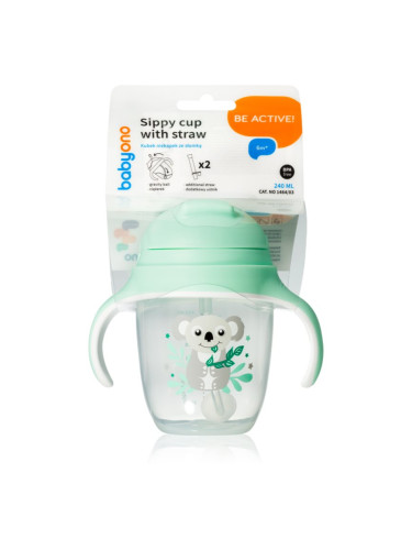 BabyOno Be Active Sippy Cup with Weighted Straw преходна чаша със сламка 6 m+ Koala 240 мл.