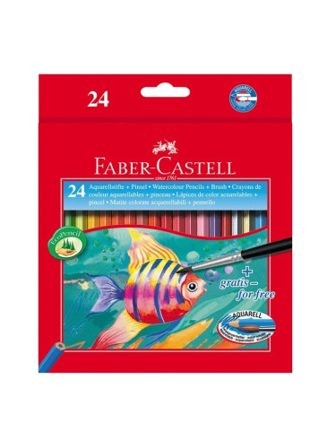 Акварелни моливи Faber-Castell, различни цветове, 24 бр + четка за рисуване