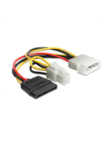 Захранващ кабел DeLock 60127, Molex 4pin(м) към SATA 15pin(ж)/PCI-E 4pin(м), 0.15m