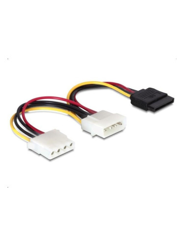Захранващ кабел DeLock 60103, SATA 15pin(ж) към 2x Molex 4pin(м/ж), 0.15m