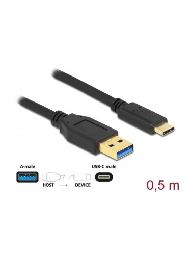 Кабел Delock 83869, от USB-A 3.2(м) към USB-C(м), 0.5m, черен