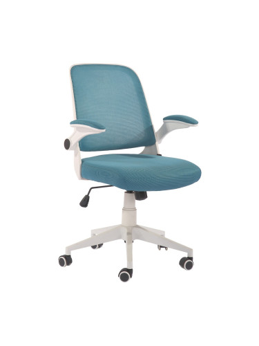 Работен стол RFG Pretty White W, до 120кг, дамаска/меш, полипропиленова база, Tilt механизъм, коригиране на височината, заключване в позиция, син