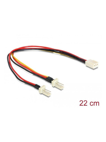 Захранващ кабел DeLock 89343, от 3-pin Molex(ж) към 2x 3-pin Molex(м), 22 cm