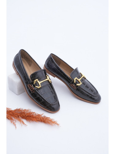 Marjin Women's Loafer Buckle Casual Shoes Bentas Brown Croco