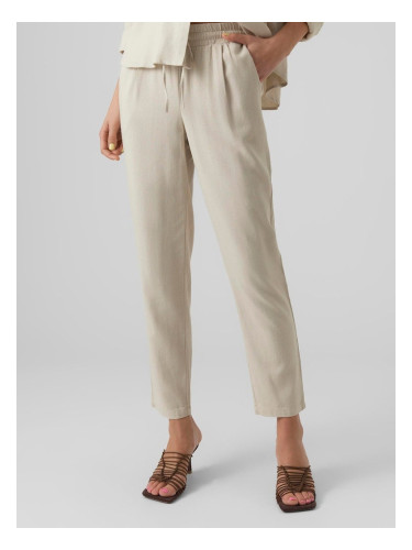 Beige women's trousers with linen blend VERO MODA Jesmilo