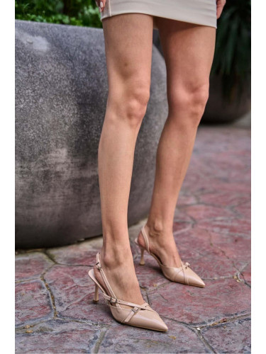 Madamra Nude Patent Leather Shoes Belt Detail Ankle Tied Women's Heeled Shoes