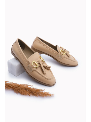 Marjin Women's Loafer Tasseled Buckle Casual Shoes Satrus Beige