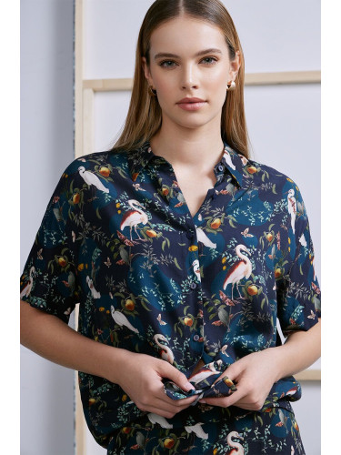 Риза Medicine дамска в тюркоазено със свободна кройка с класическа яка