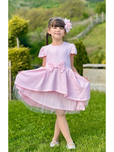Официална или ежедневна детска рокля Надежда в розово с къс ръкав панд