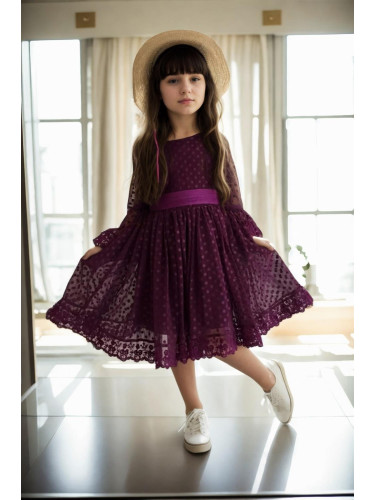 N8712 Dewberry Princess Model Girls Dress with Hat & Lace-MOR