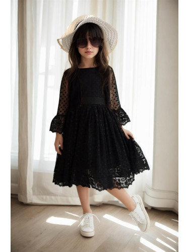 N8712 Dewberry Princess Model Girls Dress with Hat & Lace-BLACK