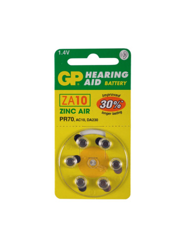 Батерии цинкови GP Hearing Aid ZA10, 1.4V, 6 бр. в опаковка, цена за 1 бр.