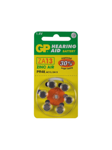 Батерии цинкови GP Hearing Aid ZA13, 1.4V, 6 бр. цена за 1 бр.
