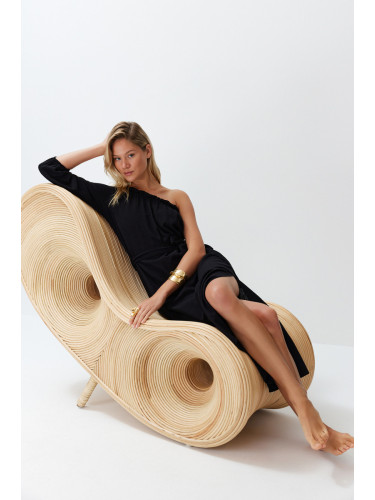 Trendyol Black Belted Maxi Woven Linen Blend One Shoulder Beach Dress