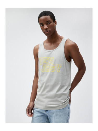 Koton College Sleeveless T-Shirt, Round Neck, Printed Slim Fit Cotton