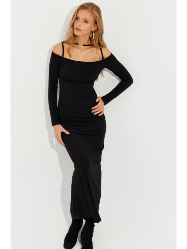 Cool & Sexy Women's Black Accessory Detailed Midi Dress