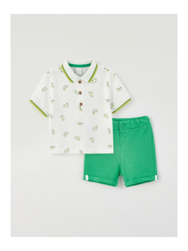 LC Waikiki Polo Collar, Short Sleeves, Patterned Baby Boy T-Shirt and Shorts 2-piece Set