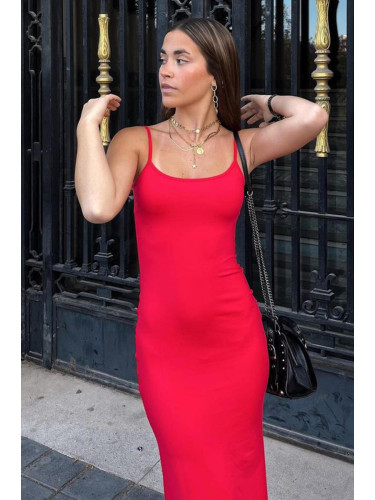 Madmext Red Long Strap Basic Dress