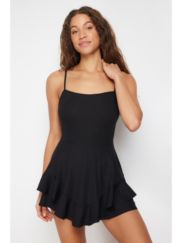 Trendyol Black Strappy Mini Jumpsuit with Flounce Shorts