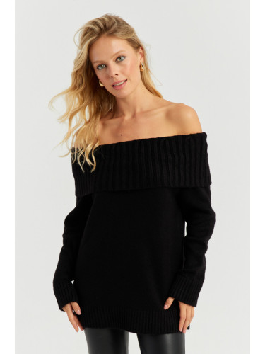 Cool & Sexy Women's Black Madonna Collar Knitwear Sweater