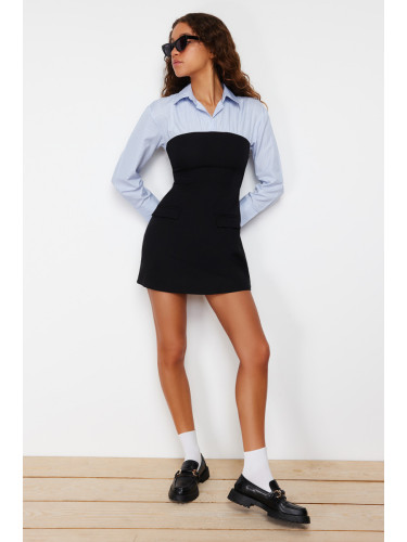 Trendyol Black Plain Bodycone Strapless Detailed Finike Mini Woven Shirt Dress