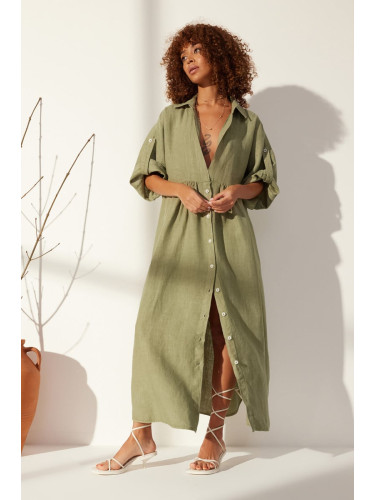 Trendyol Green 100% Linen Oversize Maxi Dress