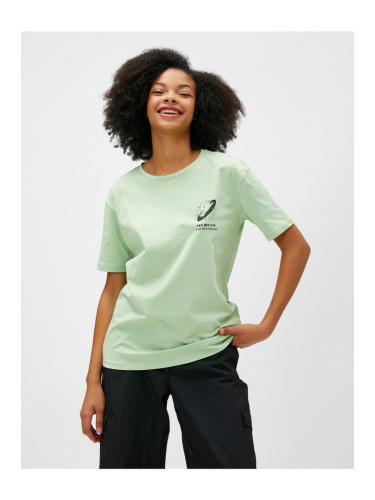 Koton Slogan Printed T-Shirt Short Sleeved Crew Neck Cotton