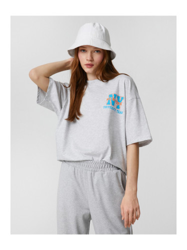 Koton Oversized T-Shirt with a Printed Back Crew Neck Short Sleeved