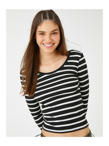 Koton Long Sleeve T-Shirt Basic Striped U-Neck