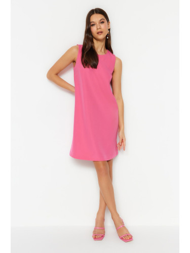 Trendyol Pink Straight Cut Sleeveless Crew Neck Mini Woven Dress