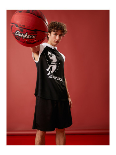 Koton Sports T-Shirt with a Hoodie, Sleeveless, Basketball Printed, Breathable Fabric.