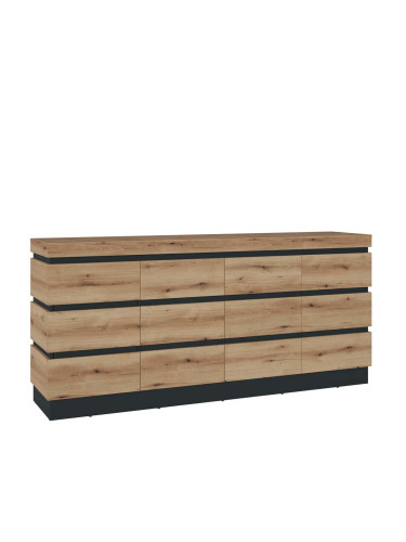 КОМОД КОРТЕ С 4 ВРАТИ И 2 ЧЕКМЕДЖЕТА 201.2/45/92.5h СВЕТЪЛ ДЪБ/СИВО