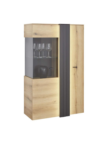 ВЕРДАНА ВИТРИНА С 2 ВРАТИ 93.6/44.8/152h ЦВЯТ ДЪБ/СИВ