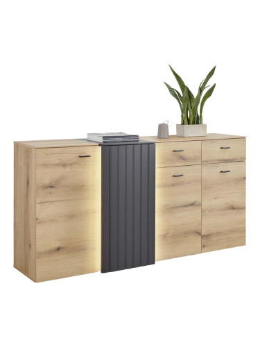 ВЕРДАНА КОМОД С 4 ВРАТИ И 2 ЧЕКМЕДЖЕТА 177.9/44.8/88h ЦВЯТ ДЪБ/СИВ