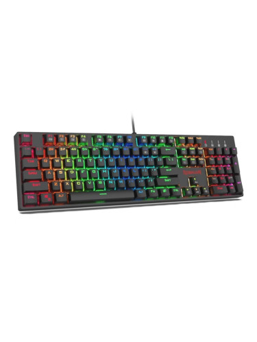 Клавиатура Redragon Surara K582RGB-BK, гейминг, механична, червени суичове, 104 клавиша, RGB подсветка, черна, USB