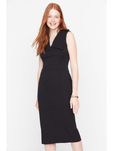Trendyol Black Pocket Detailed Midi Woven Elegant Woven Dress