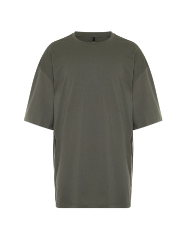Trendyol Anthracite Men's Oversize/Wide-Fit More Sustainable 100% Organic Cotton T-shirt with Contrast Tape