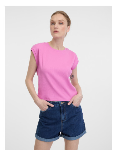 Pink women's crop T-shirt with short sleeves ORSAY