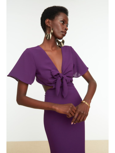 Trendyol Purple Lace-Up, Woven Elegant Evening Dress