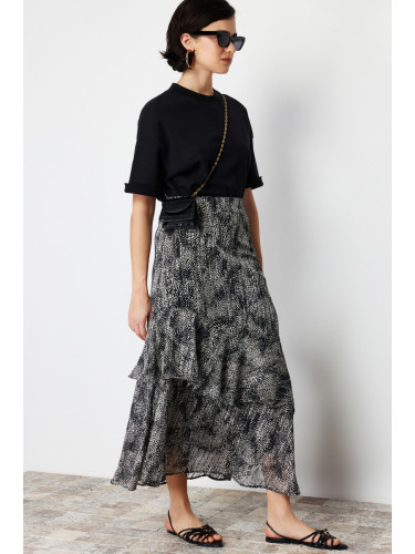 Trendyol Black Animal Pattern Lined Woven Skirt