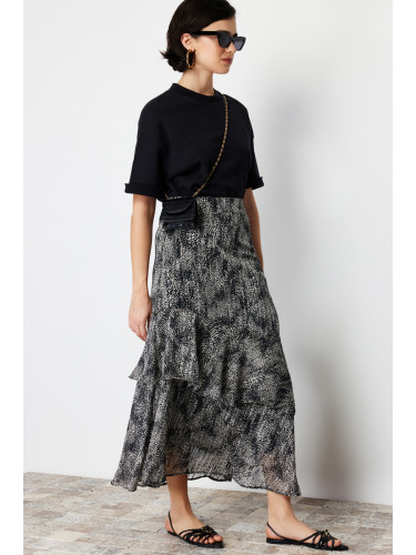 Trendyol Black Animal Patterned Lined Woven Skirt