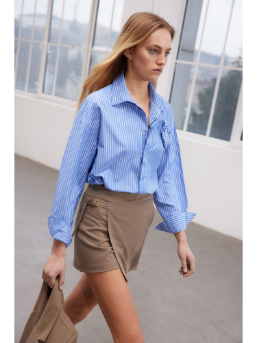 Trendyol Stone Double Breasted Closure Buckle Detail Woven Short Skirt