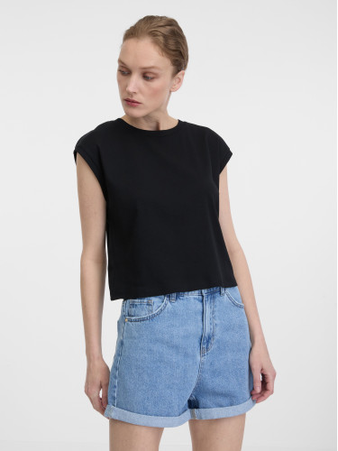 Black women's crop T-shirt with short sleeves ORSAY