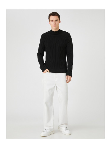 Koton Knitwear Sweater with a Knit Pattern and Half Turtleneck Slim Fit.